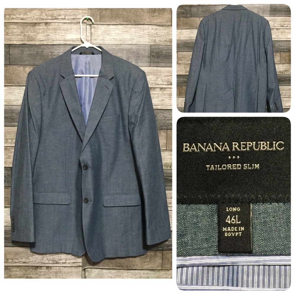 Banana Republic Tailored Slim Fit Blazer Men’s 46L Blue 2 Button 100% Cotton